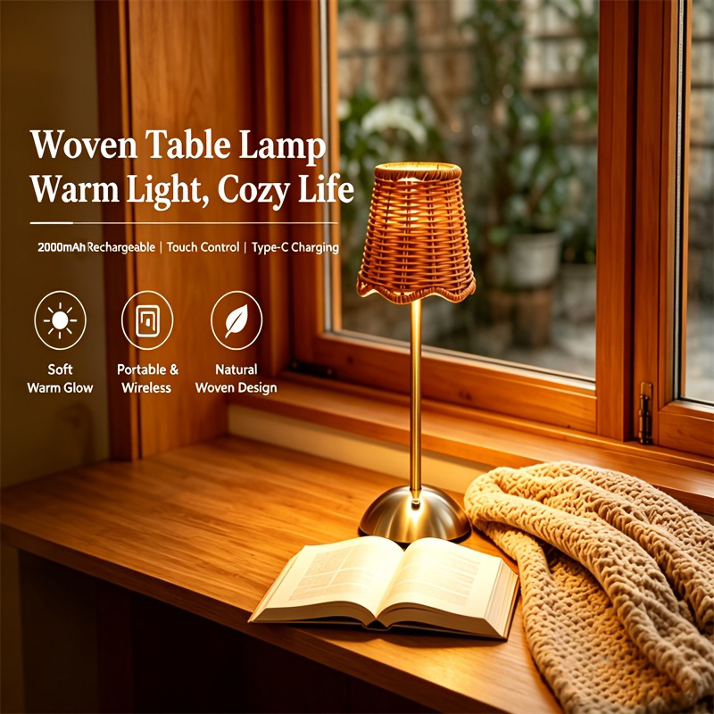 Desk Setup Lighting - Богемная плетеная ротанговая настольная лампа с