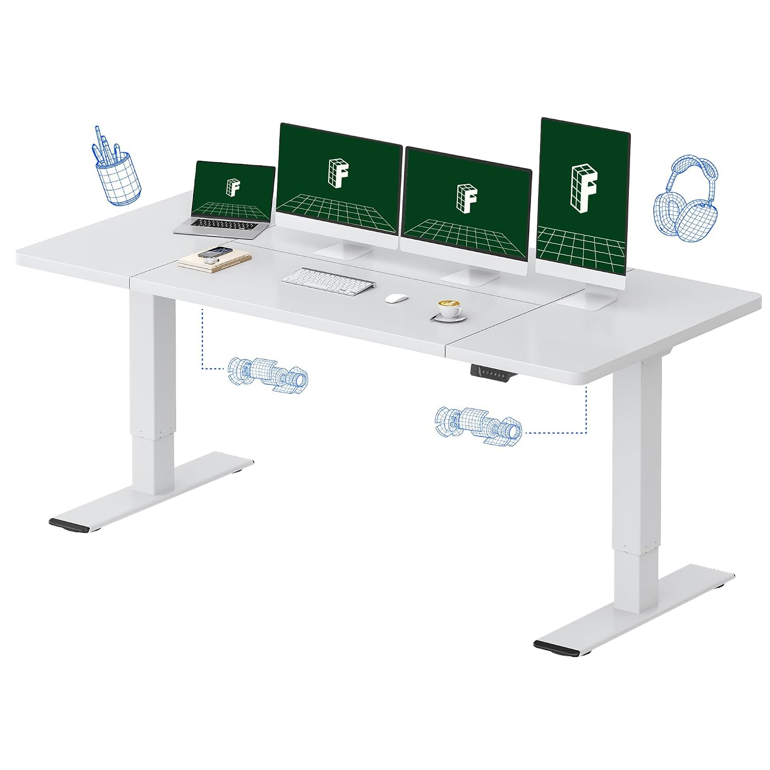 Desk Setup Dual Monitor - Большой электрический стол с двумя моторами,