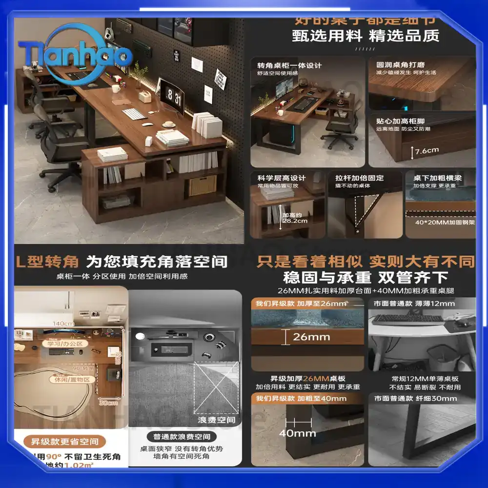Desk Setup Dual Monitor - Игровой L-образный стол с книжной полкой